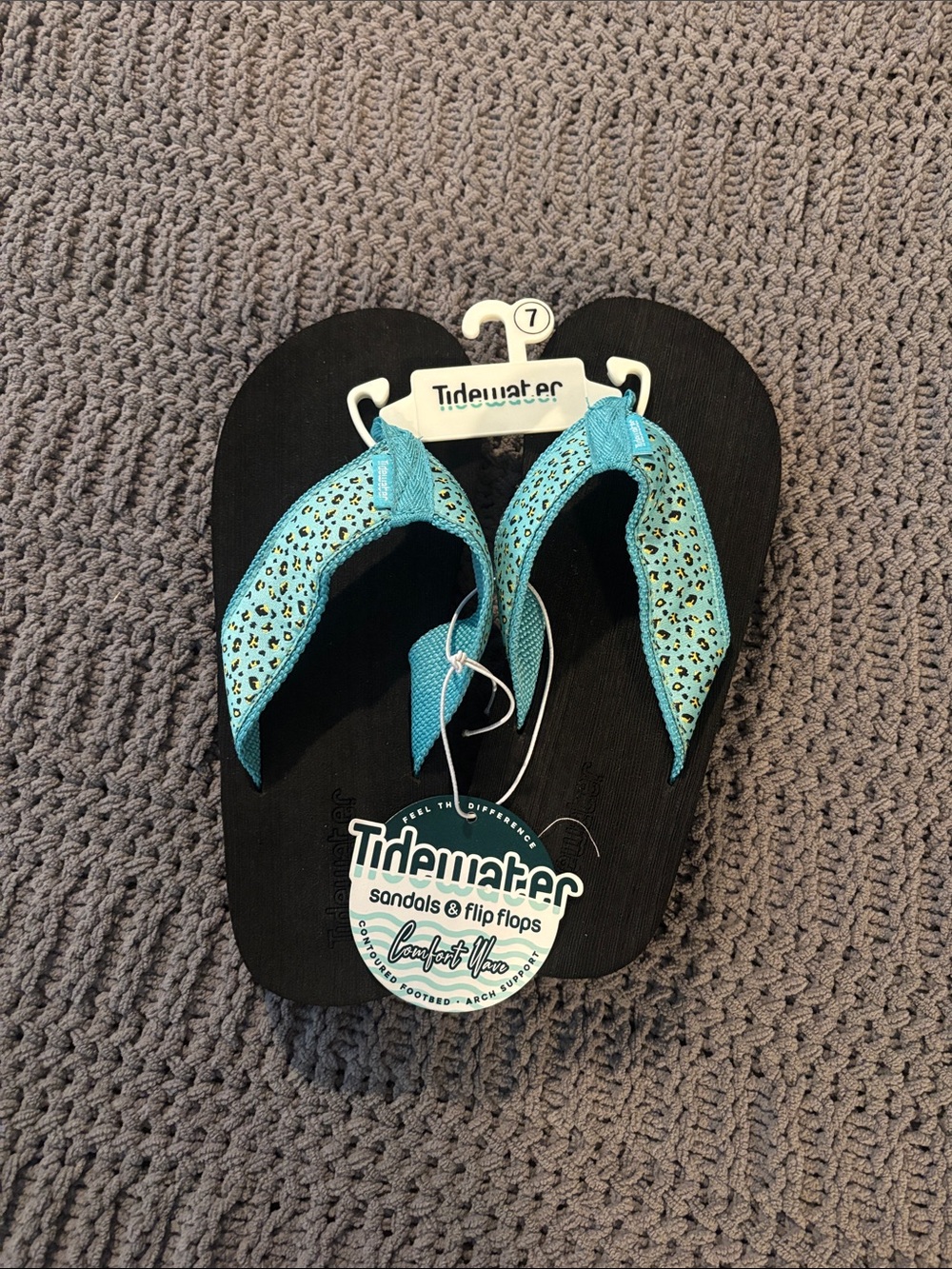 Women's “comfort wave” Black Flip Flops with Teal Leopard Strap (7)